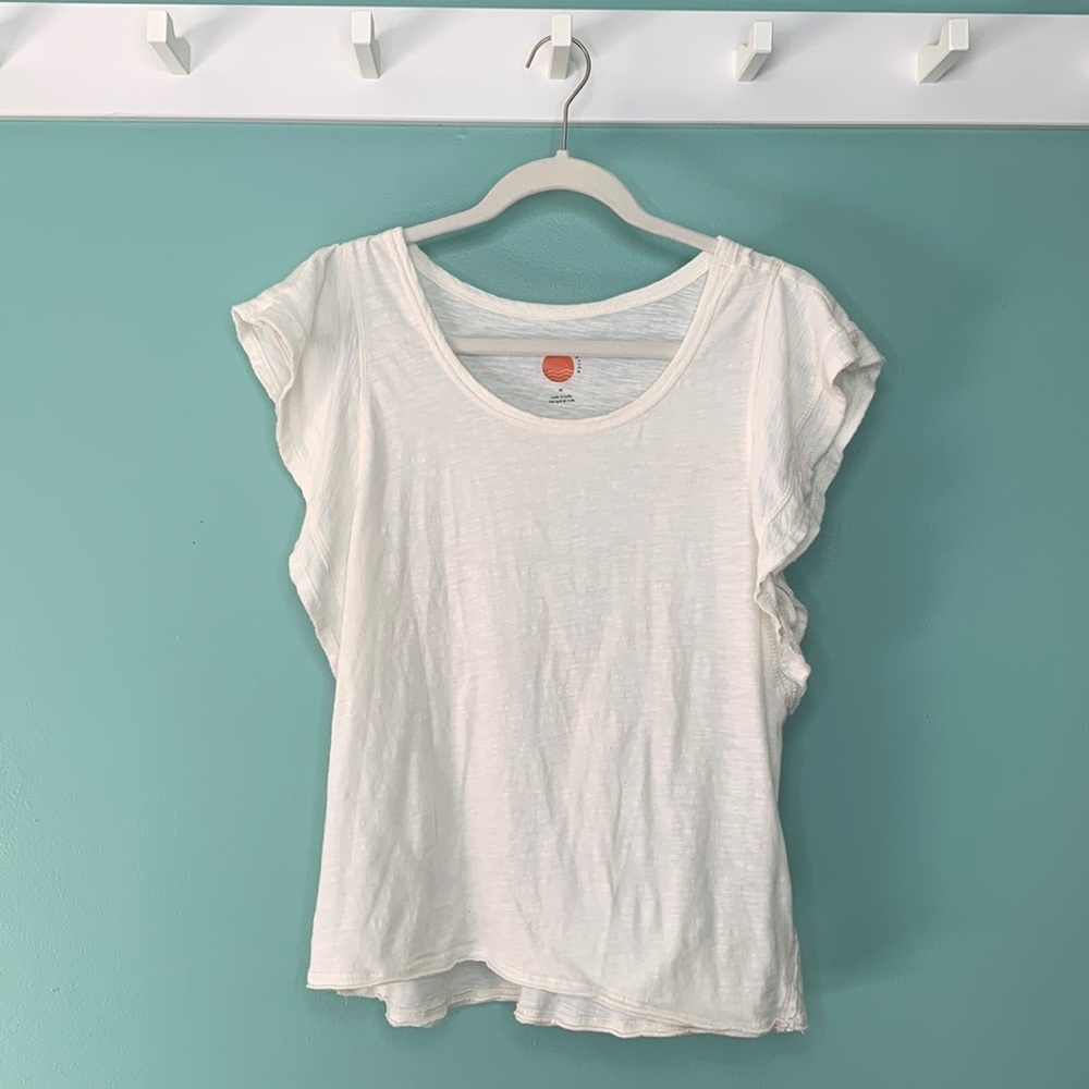 Anthropologie White blouse with ruffle detail